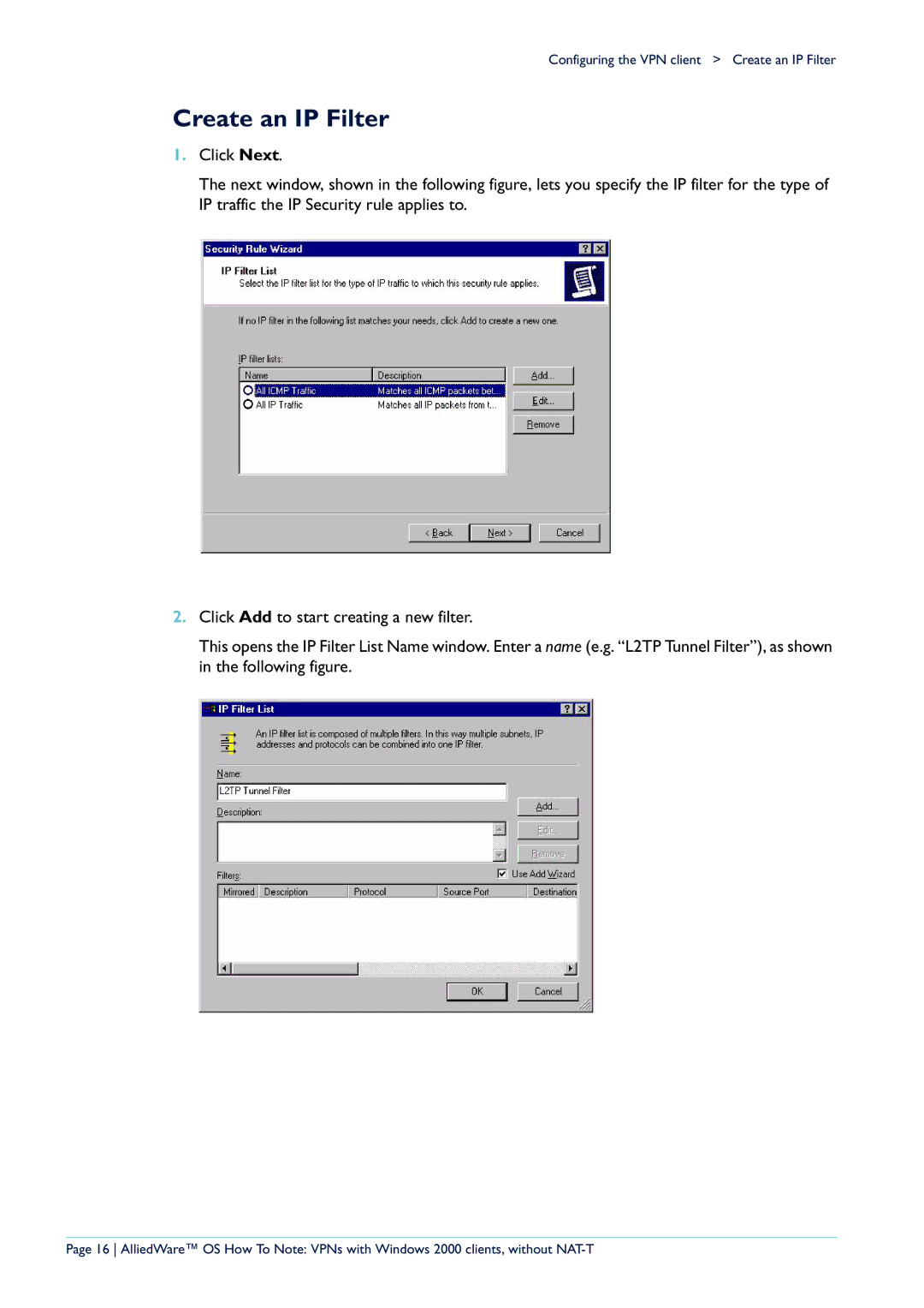 Allied Telesis VPN manual Create an IP Filter 