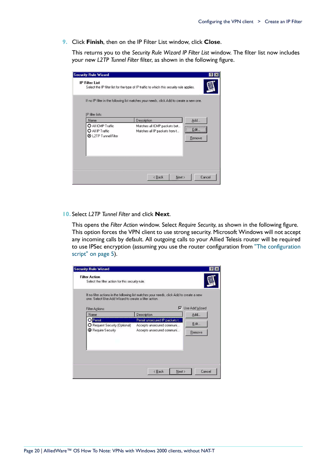 Allied Telesis VPN manual Select L2TP Tunnel Filter and click Next 