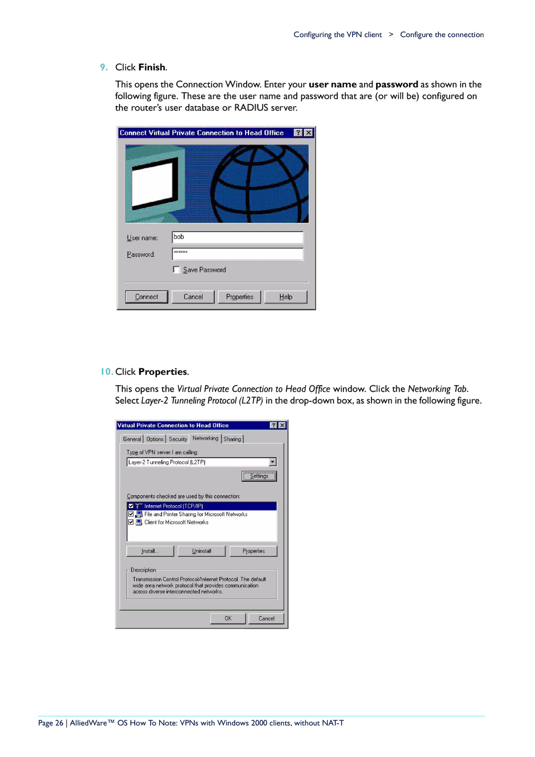 Allied Telesis VPN manual Click Properties 