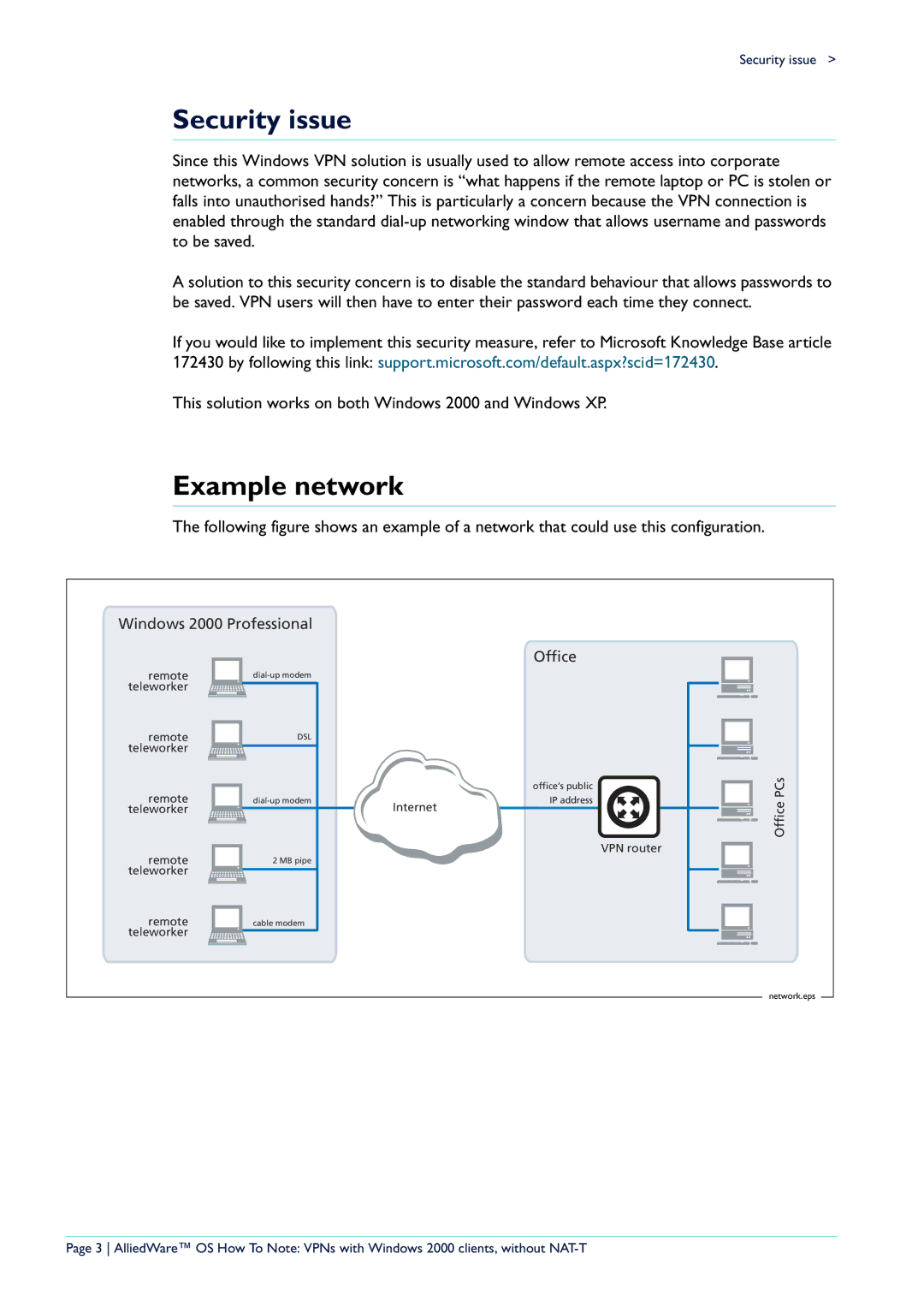 Allied Telesis VPN manual Security issue, Example network 