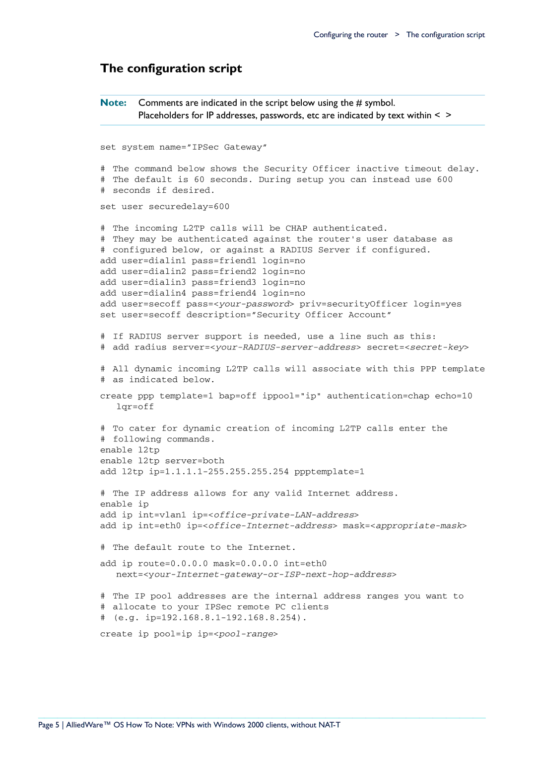 Allied Telesis VPN manual Configuration script 