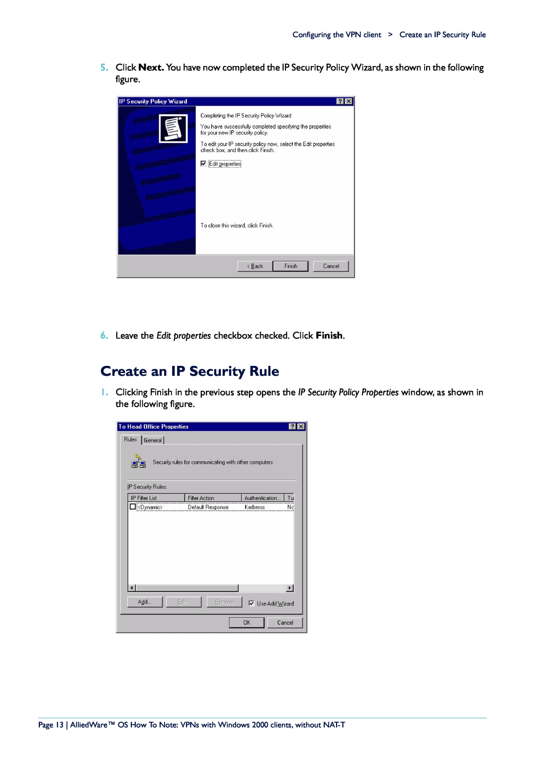 Allied Telesis VPN manual Create an IP Security Rule 