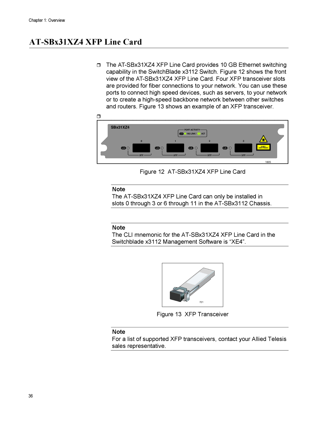 Allied Telesis AT-SBX31FAN, X3112, AT-SBX31GP24, AT-SBX31XZ4, AT-SBX3161, AT-SBX3165, AT-SBX31CFC AT-SBx31XZ4 XFP Line Card 