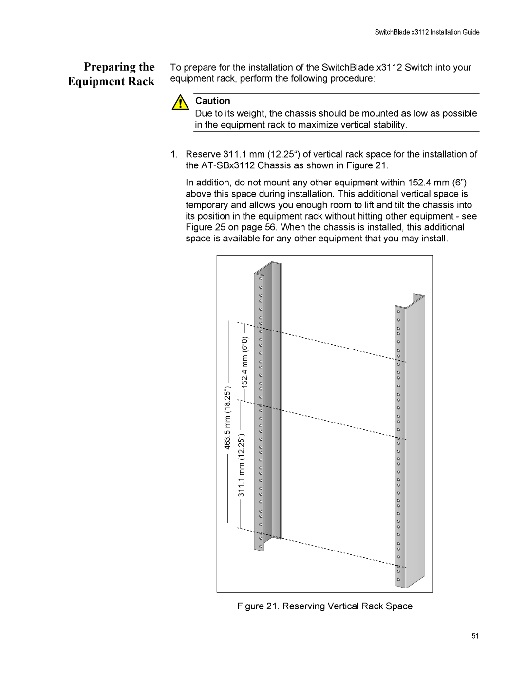 Allied Telesis AT-SBX31GP24, X3112, AT-SBX31FAN, AT-SBX31XZ4 Preparing the Equipment Rack, Reserving Vertical Rack Space 