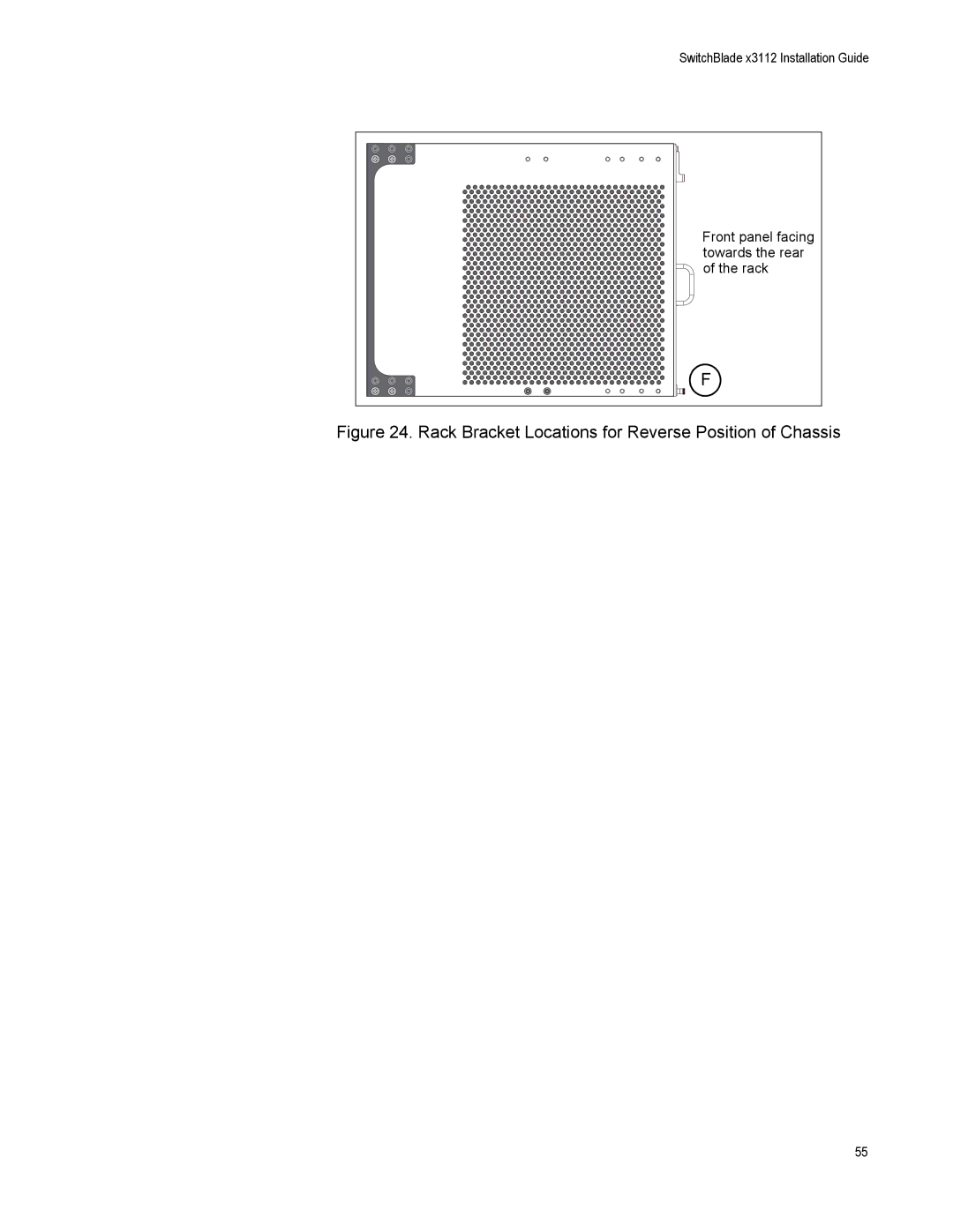 Allied Telesis AT-SBX31CFC, X3112, AT-SBX31FAN, AT-SBX31GP24 manual Rack Bracket Locations for Reverse Position of Chassis 