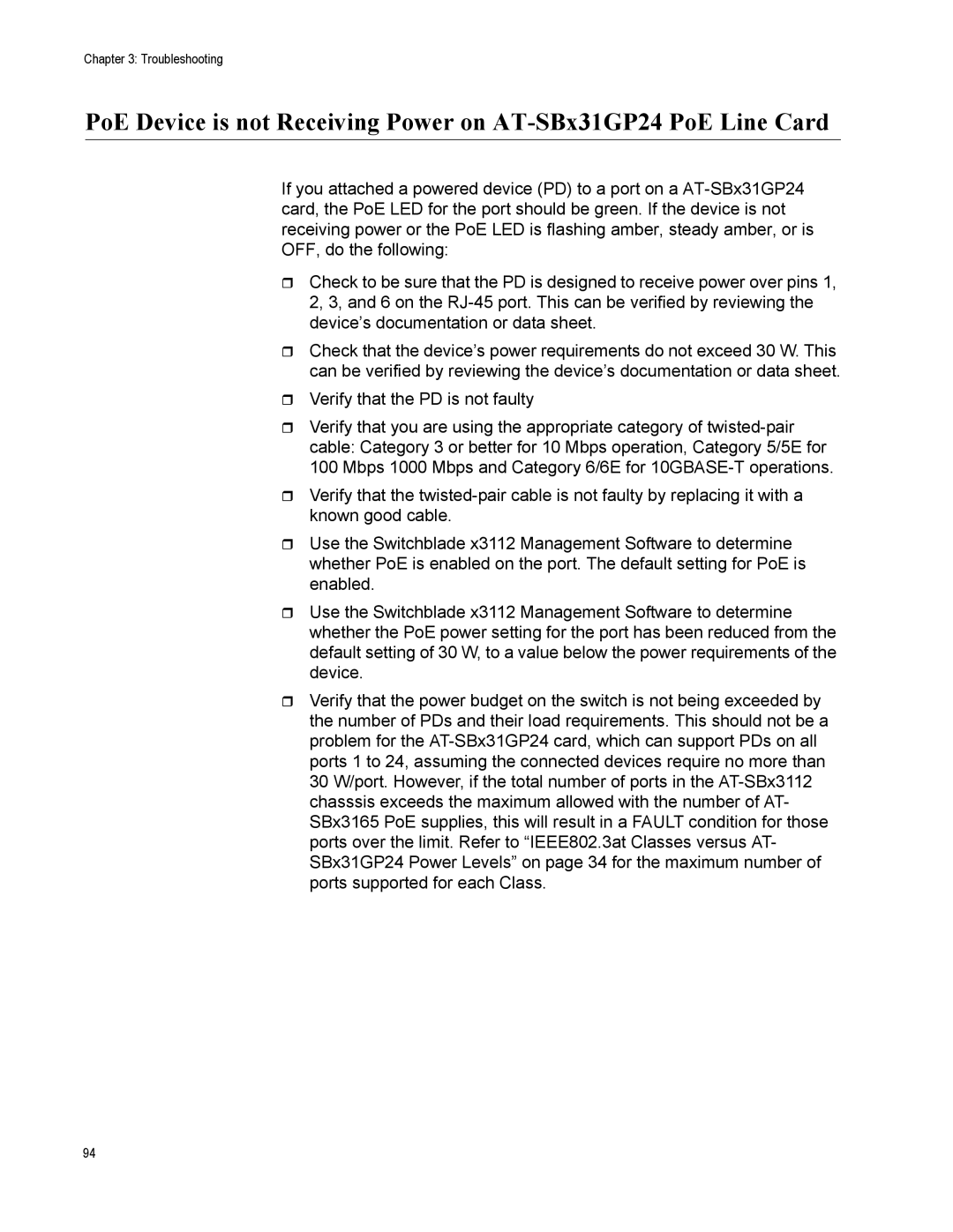 Allied Telesis AT-SBX31XZ4, X3112, AT-SBX31FAN, AT-SBX31GP24, AT-SBX3161, AT-SBX3165, AT-SBX31CFC manual Troubleshooting 