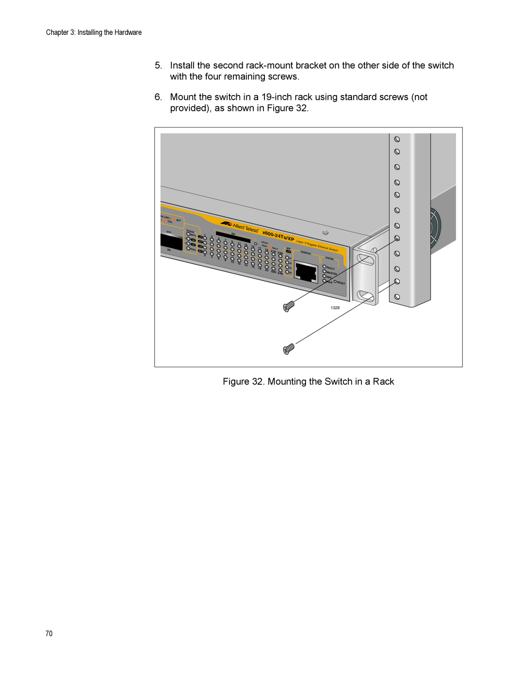 Allied Telesis x600-24Ts-POE manual Mounting the Switch in a Rack 