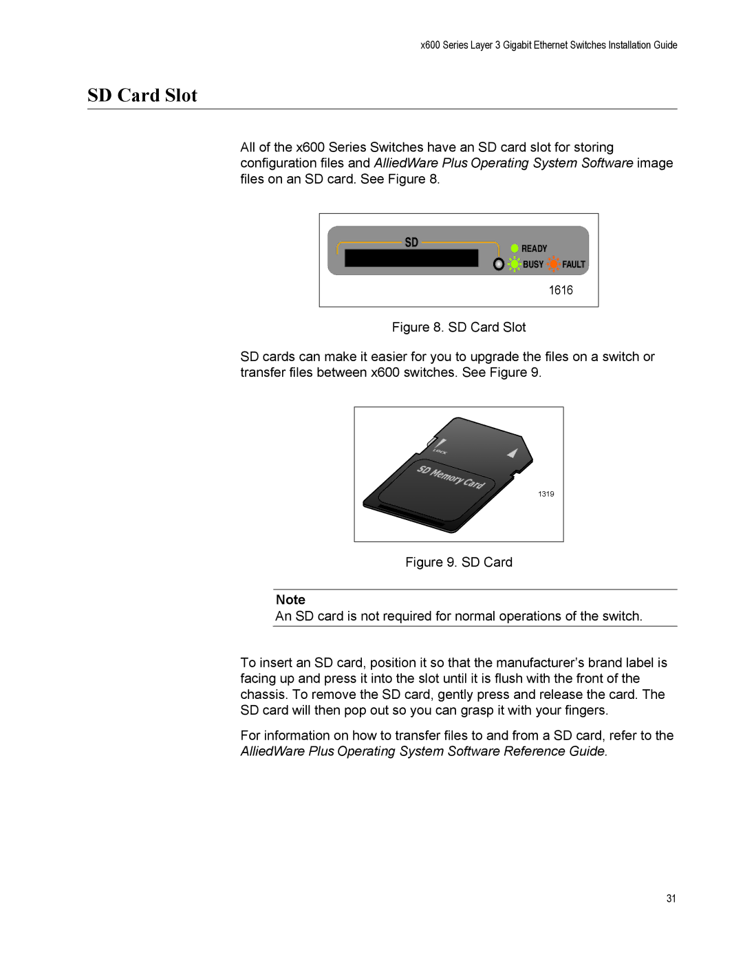 Allied Telesis x600-24Ts-POE manual SD Card Slot 