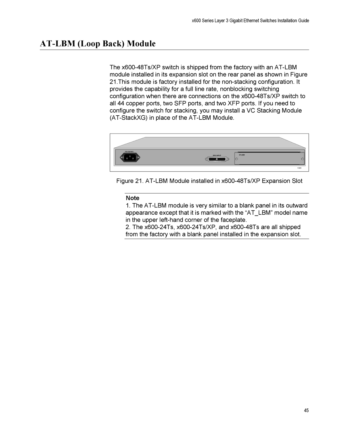 Allied Telesis x600-24Ts-POE manual AT-LBM Loop Back Module 