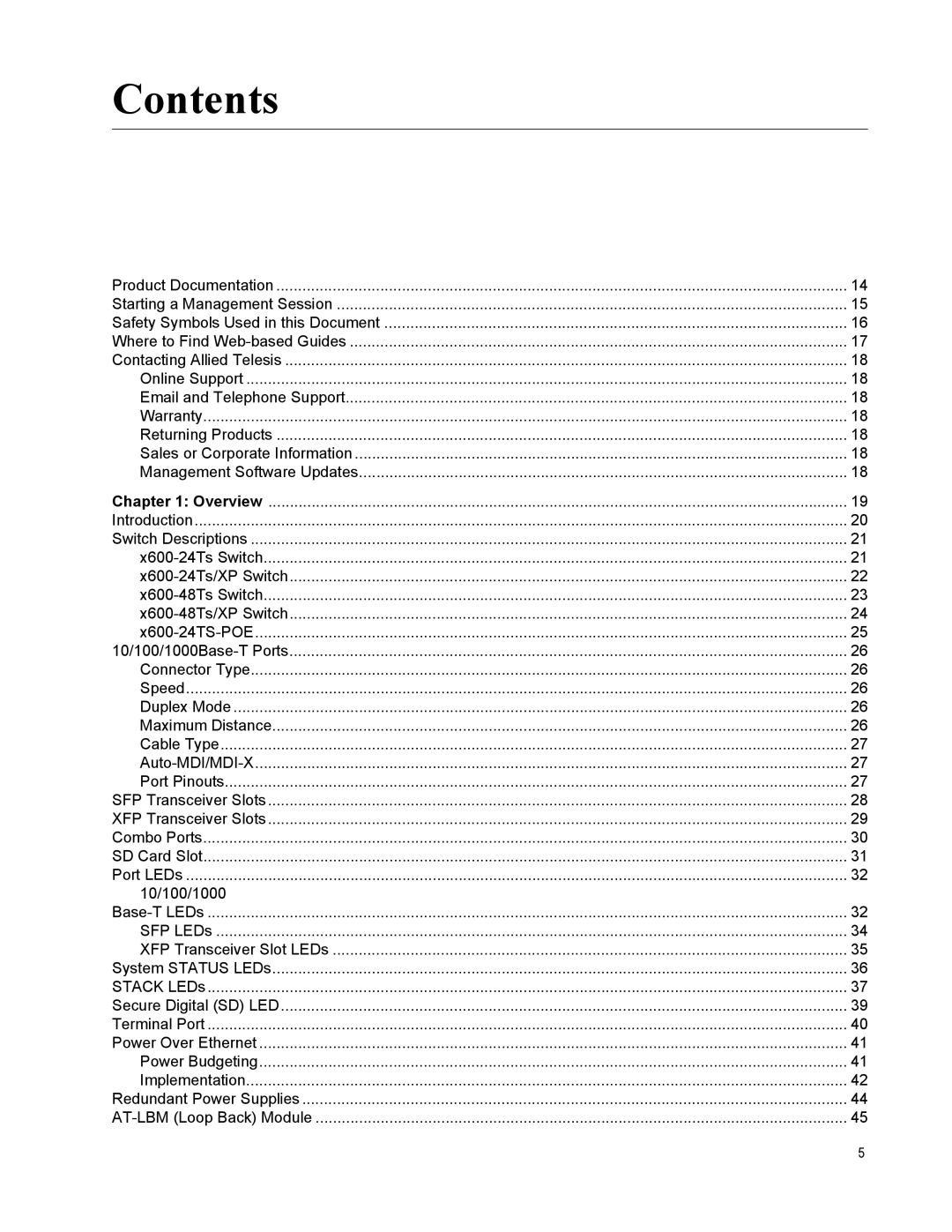 Allied Telesis x600-24Ts-POE manual Contents 