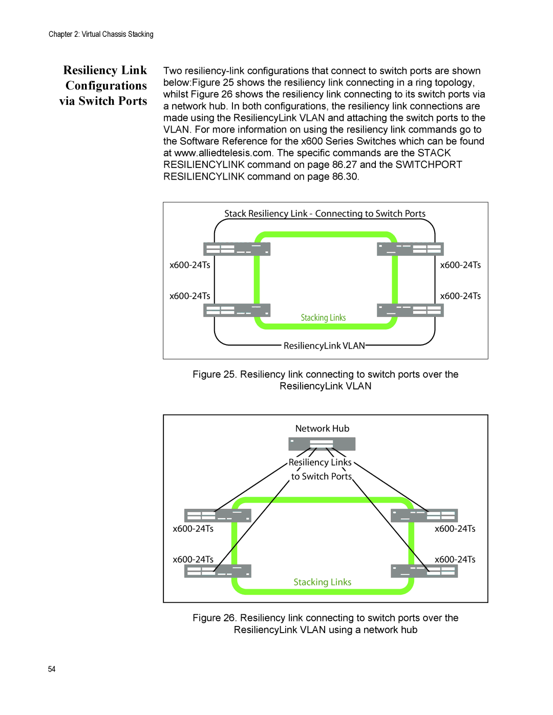 Allied Telesis x600-24Ts-POE manual Resiliency Link Configurations via Switch Ports 