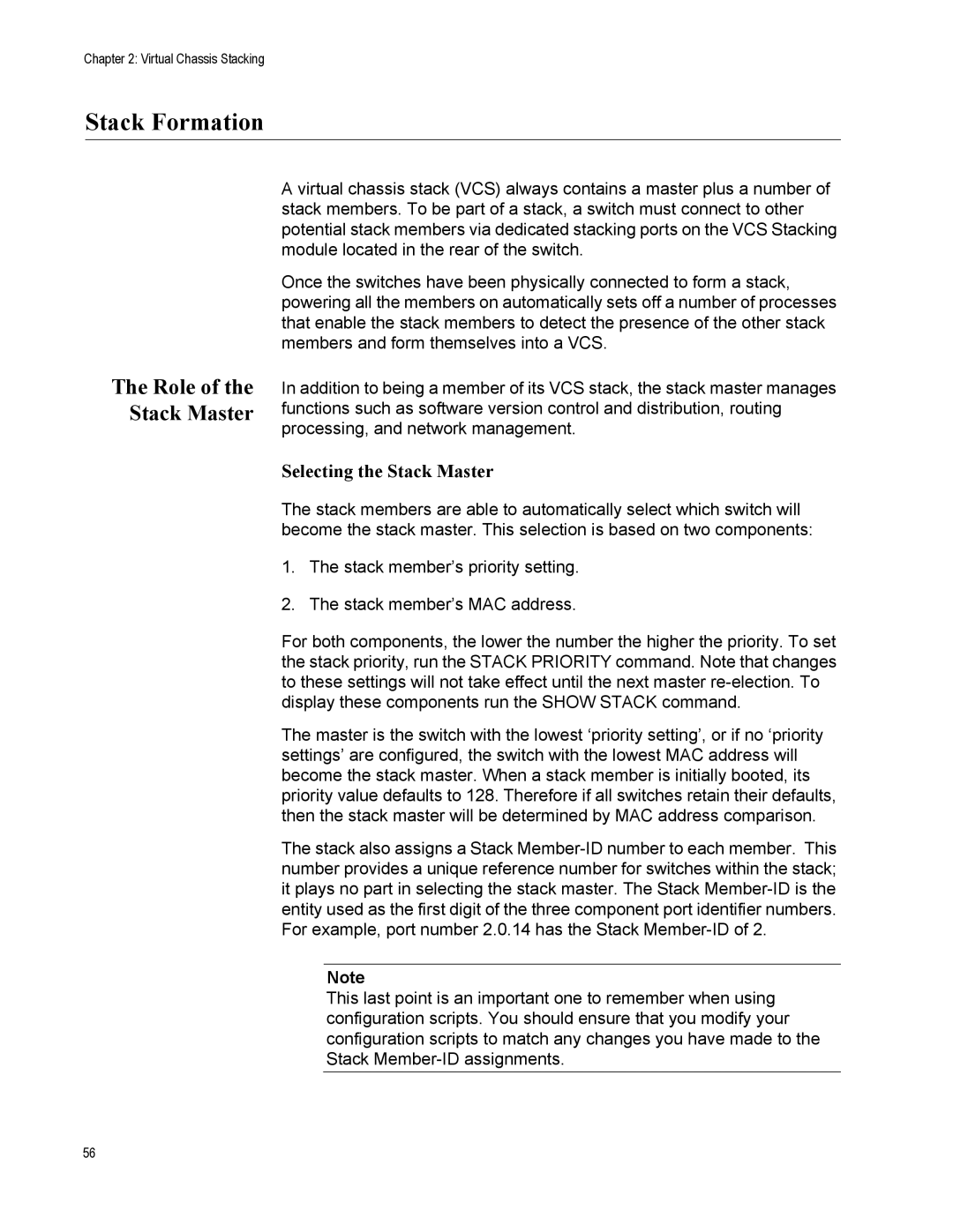 Allied Telesis x600-24Ts-POE manual Stack Formation, Role of the Stack Master 