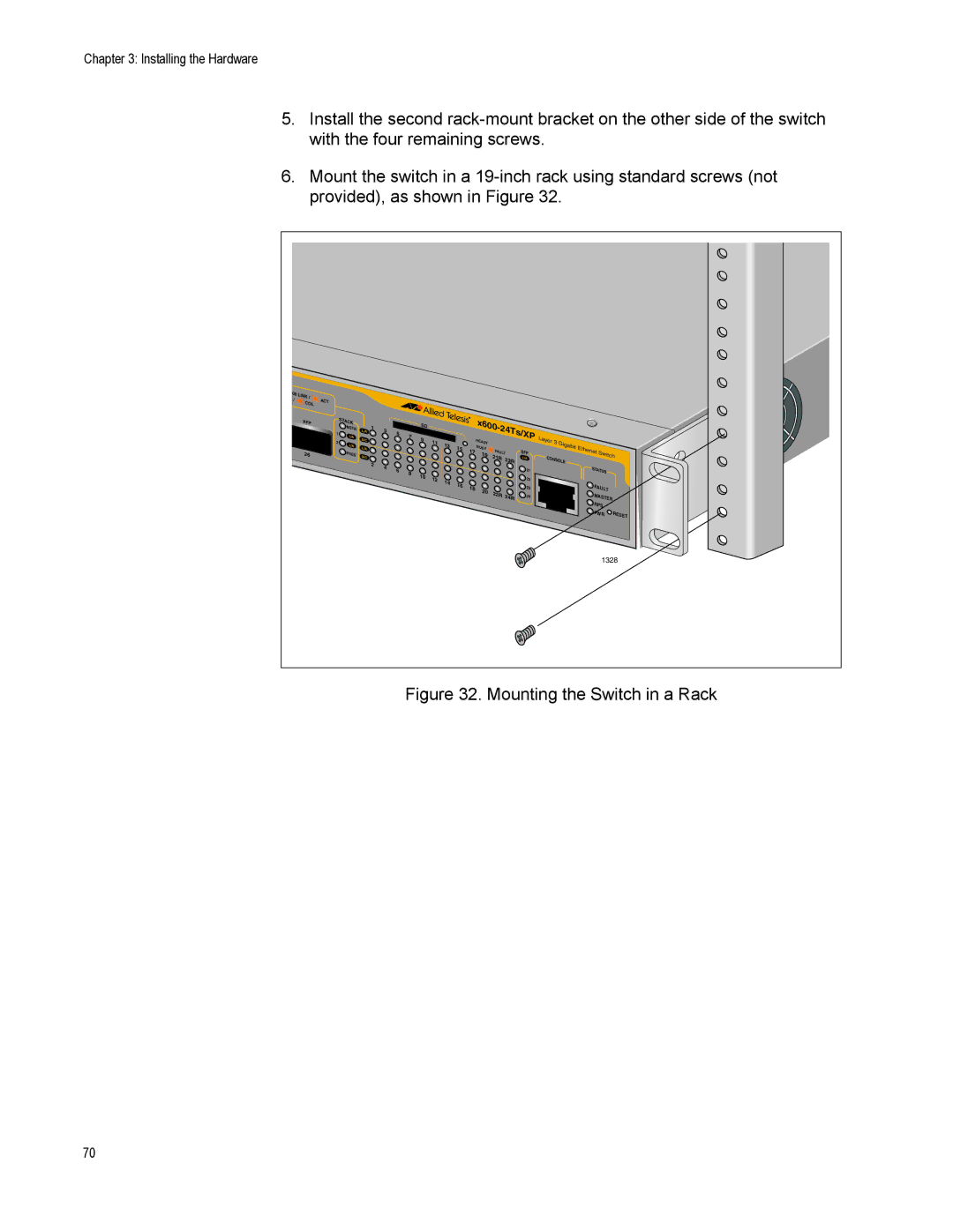 Allied Telesis x600-24Ts-POE manual Mounting the Switch in a Rack 