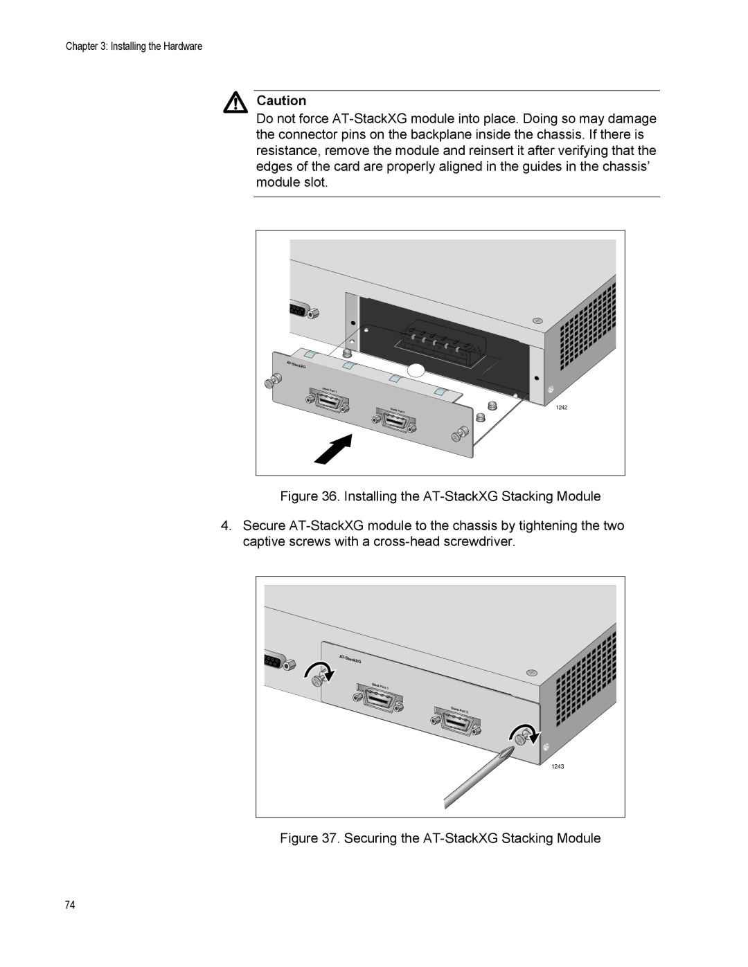 Allied Telesis x600-24Ts-POE manual Securing the AT-StackXG Stacking Module 