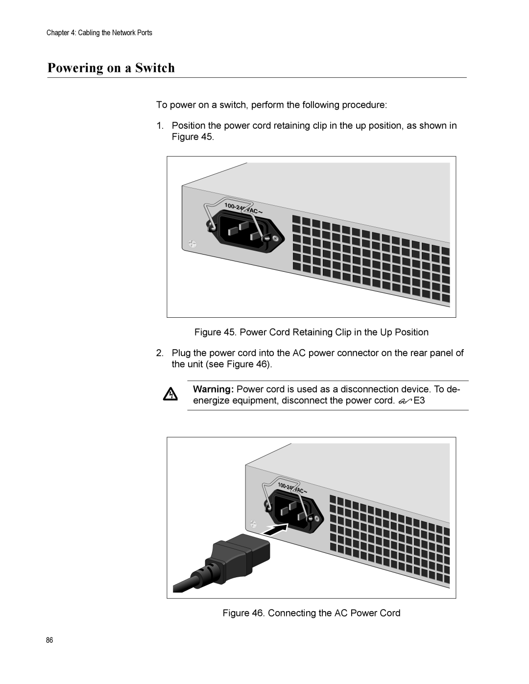 Allied Telesis x600-24Ts-POE manual Powering on a Switch, Connecting the AC Power Cord 