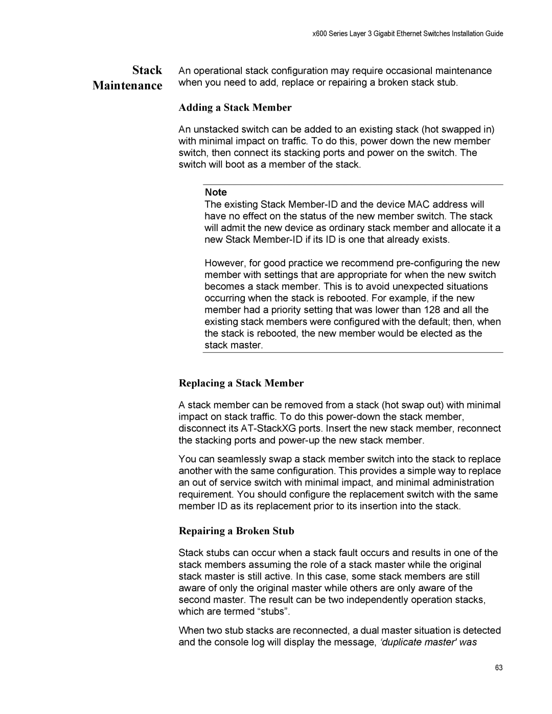 Allied Telesis X600-24TS-POE+, x600-48Ts, x600-24Ts/XP, x600-24Ts-POE, X600-48TS/XP Stack Maintenance, Adding a Stack Member 