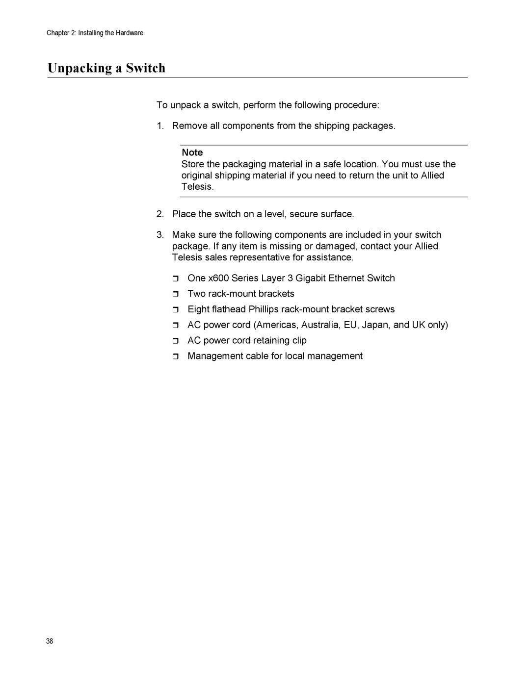 Allied Telesis X600-24TS, x600-48Ts, x600-24Ts/XP, X600-48TS/XP manual Unpacking a Switch 