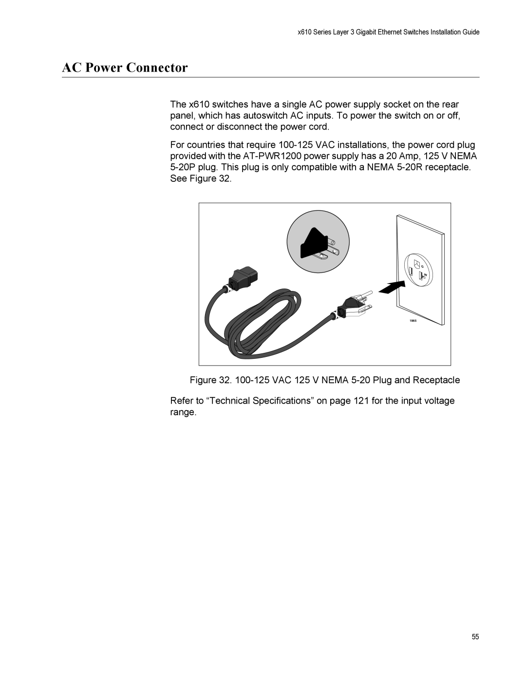 Allied Telesis X610-48TS/X, X610-48TS-POE+, X610-24TS-POE+, X610-24SPS/X, X610-24TS/X-POE+ manual AC Power Connector 