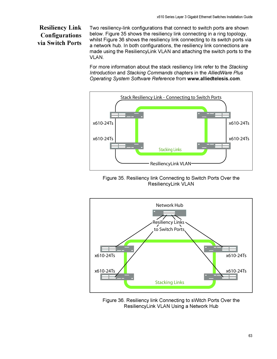 Allied Telesis X610-48TS-POE+, X610-48TS/X, X610-24TS-POE+, X610-24SPS/X Resiliency Link Configurations via Switch Ports 