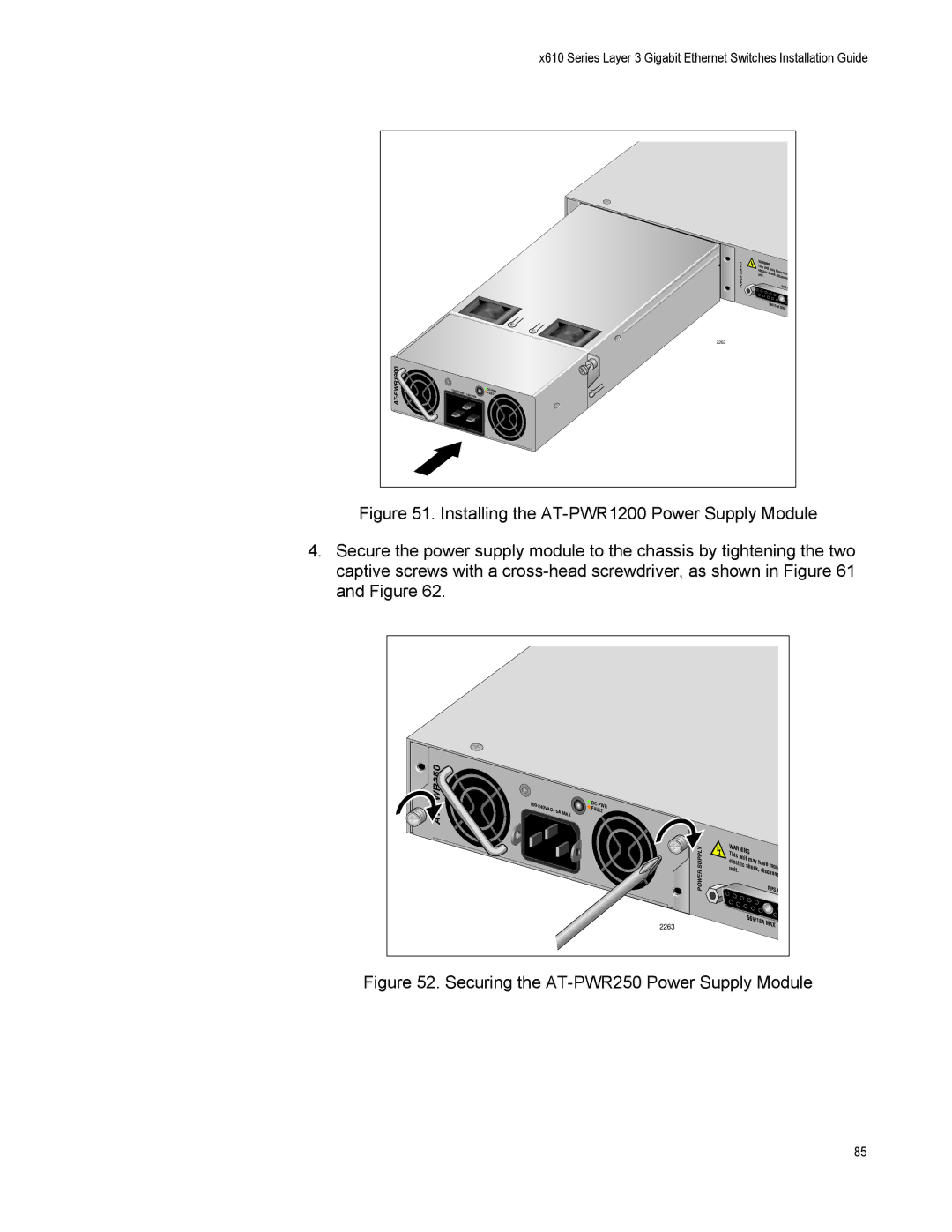 Allied Telesis X610-24SPS/X, X610-48TS-POE+, X610-48TS/X, X610-24TS-POE+ manual Securing the AT-PWR250 Power Supply Module 