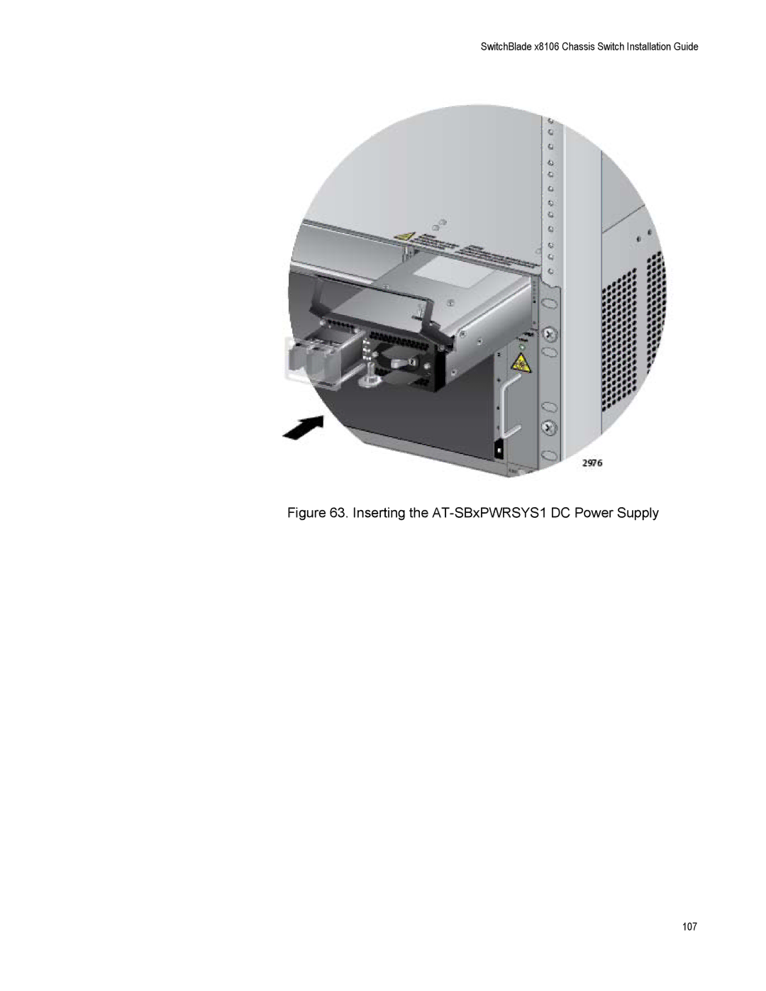 Allied Telesis X8106 manual Inserting the AT-SBxPWRSYS1 DC Power Supply 