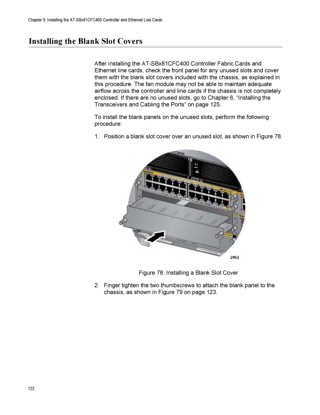 Allied Telesis X8106 manual Installing the Blank Slot Covers 