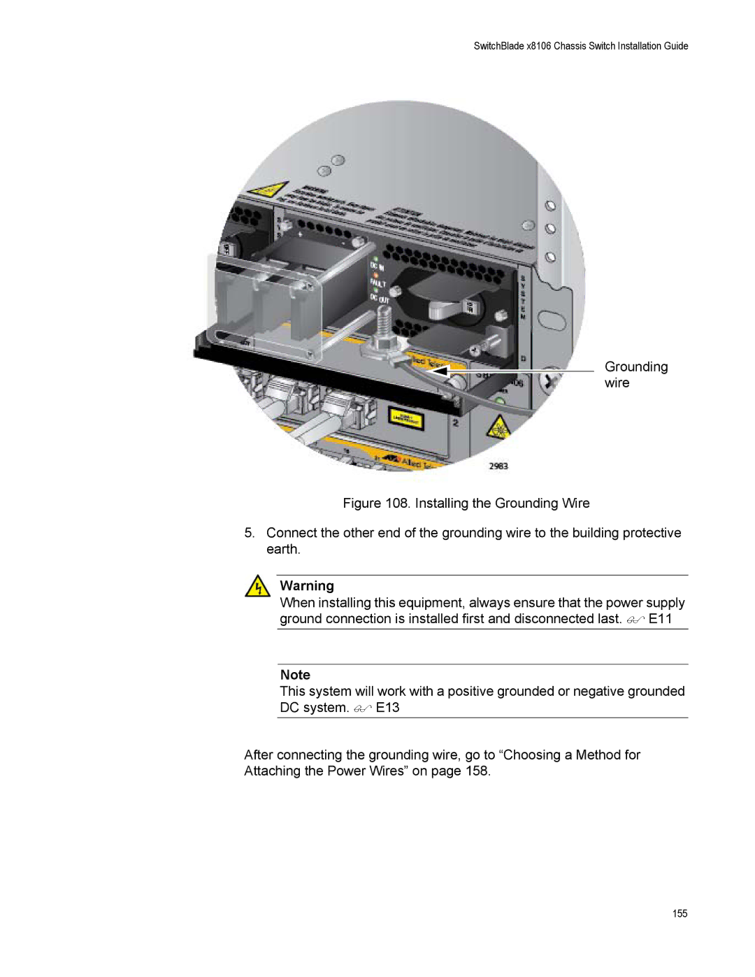 Allied Telesis X8106 manual Grounding wire 