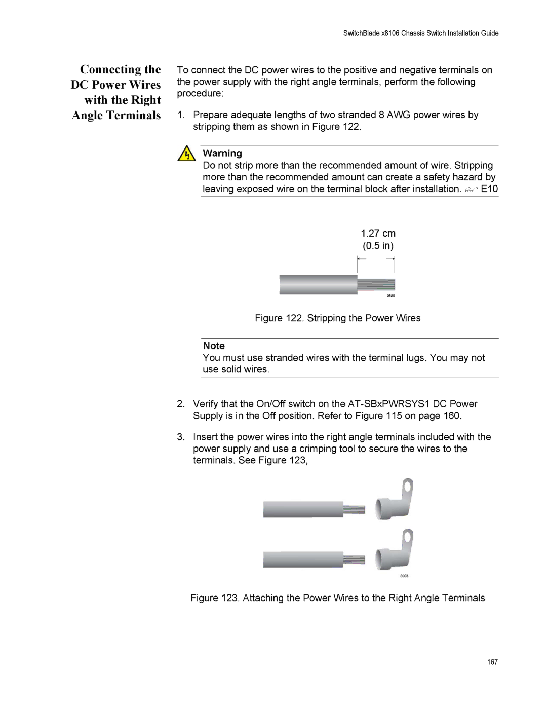 Allied Telesis X8106 manual Connecting DC Power Wires With the Right Angle Terminals 