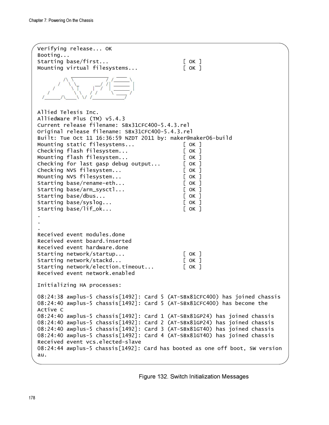 Allied Telesis X8106 manual Switch Initialization Messages 