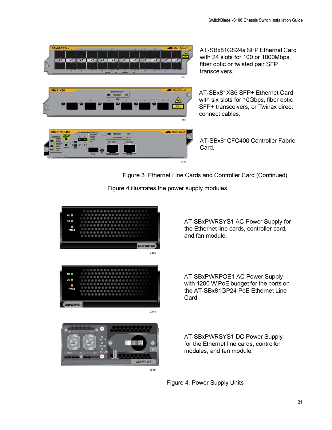 Allied Telesis X8106 manual Power Supply Units 