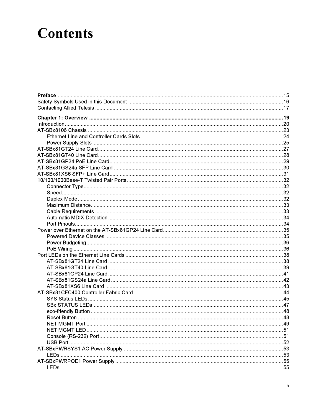 Allied Telesis X8106 manual Contents 