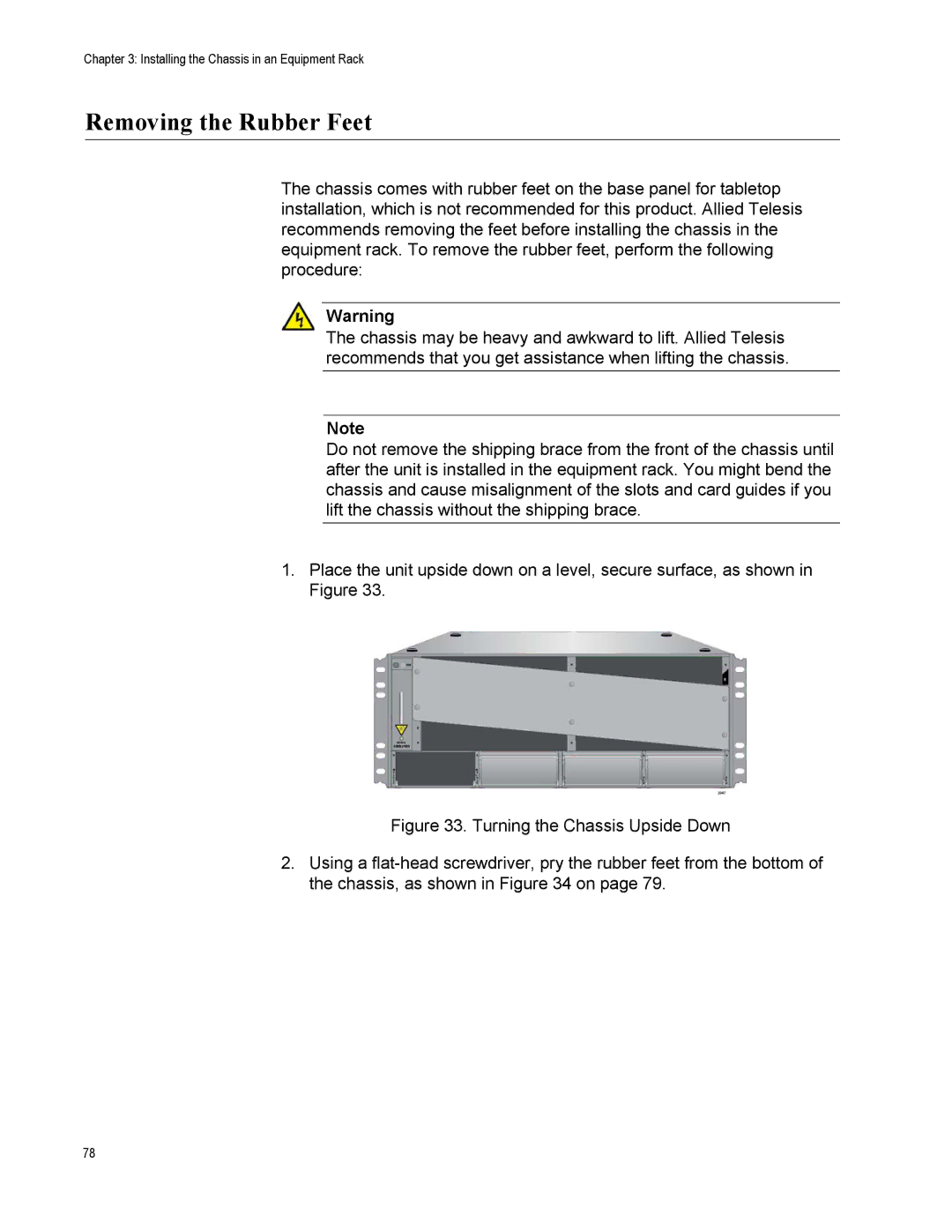 Allied Telesis X8106 manual Removing the Rubber Feet 