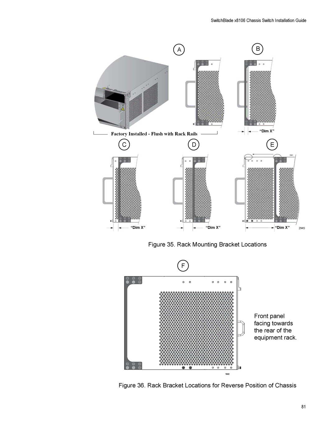 Allied Telesis X8106 manual Rack Bracket Locations for Reverse Position of Chassis 