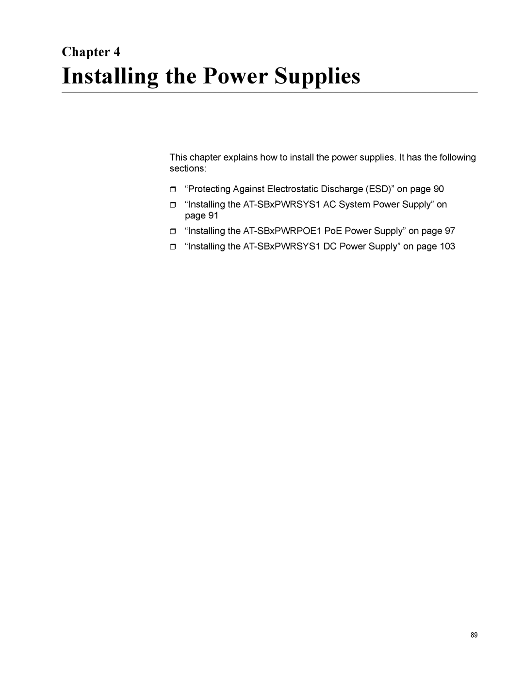 Allied Telesis X8106 manual Installing the Power Supplies 