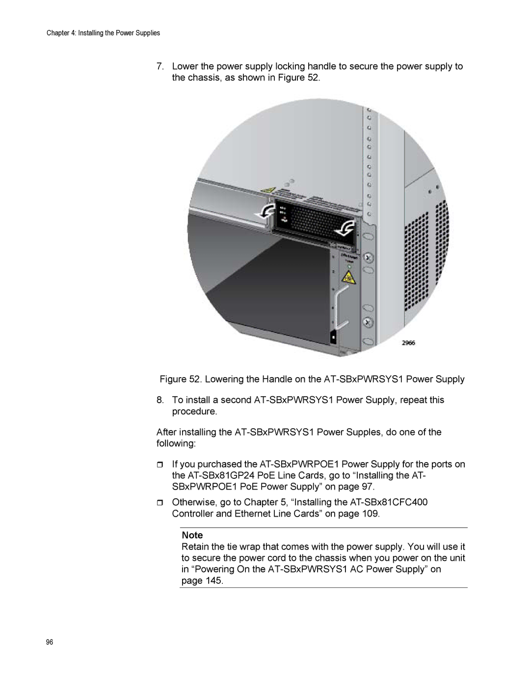 Allied Telesis X8106 manual Installing the Power Supplies 