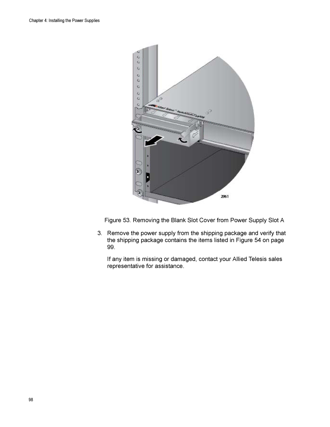 Allied Telesis X8106 manual Installing the Power Supplies 