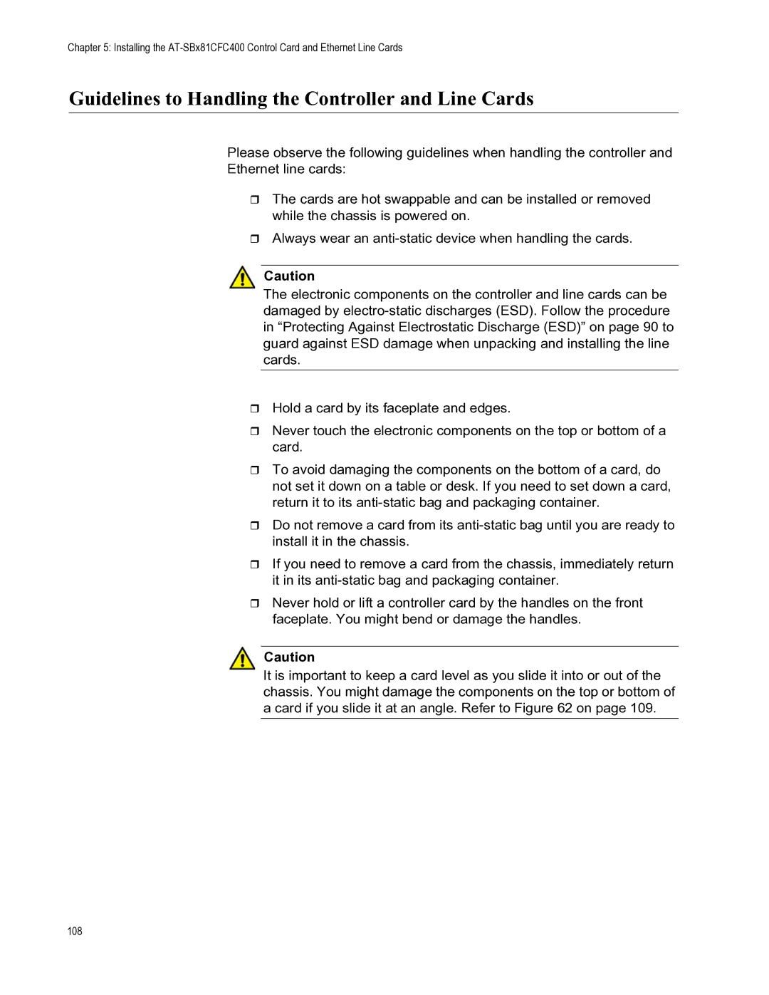 Allied Telesis X8112 manual Guidelines to Handling the Controller and Line Cards 