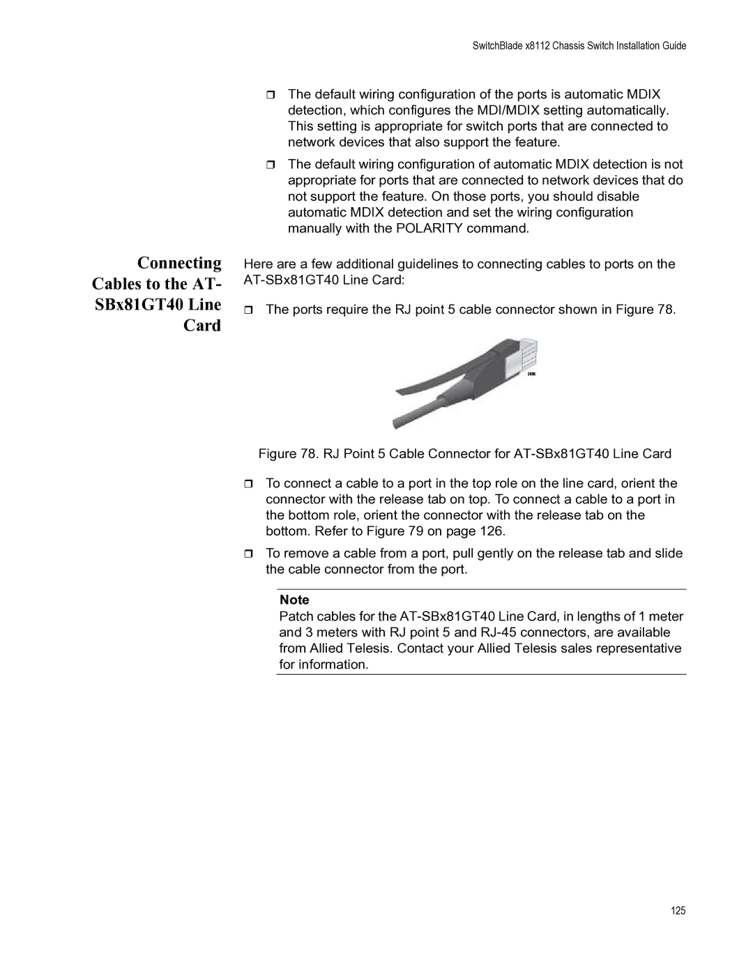 Allied Telesis X8112 manual Connecting Cables to the AT- SBx81GT40 Line Card 