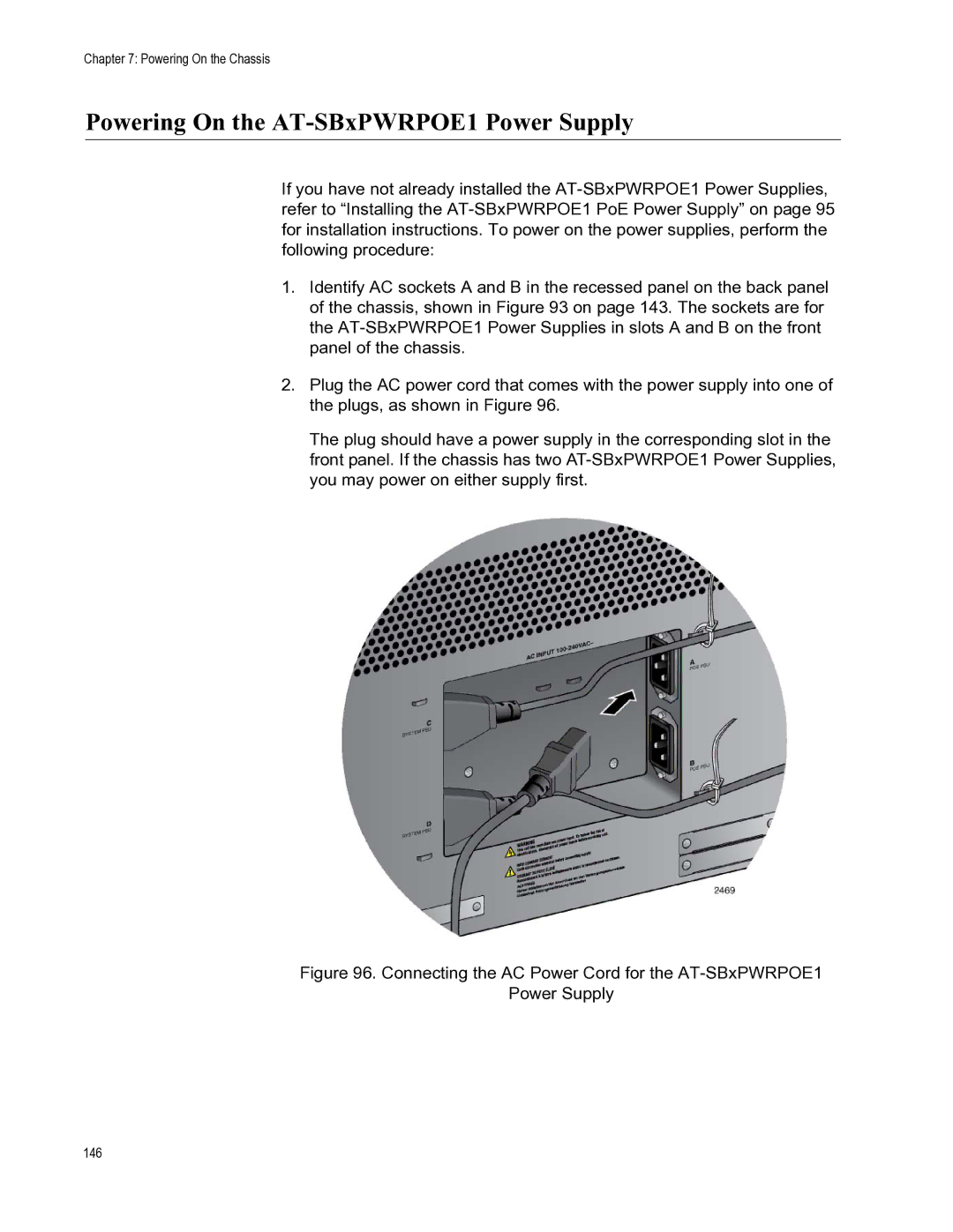 Allied Telesis X8112 manual Powering On the AT-SBxPWRPOE1 Power Supply 