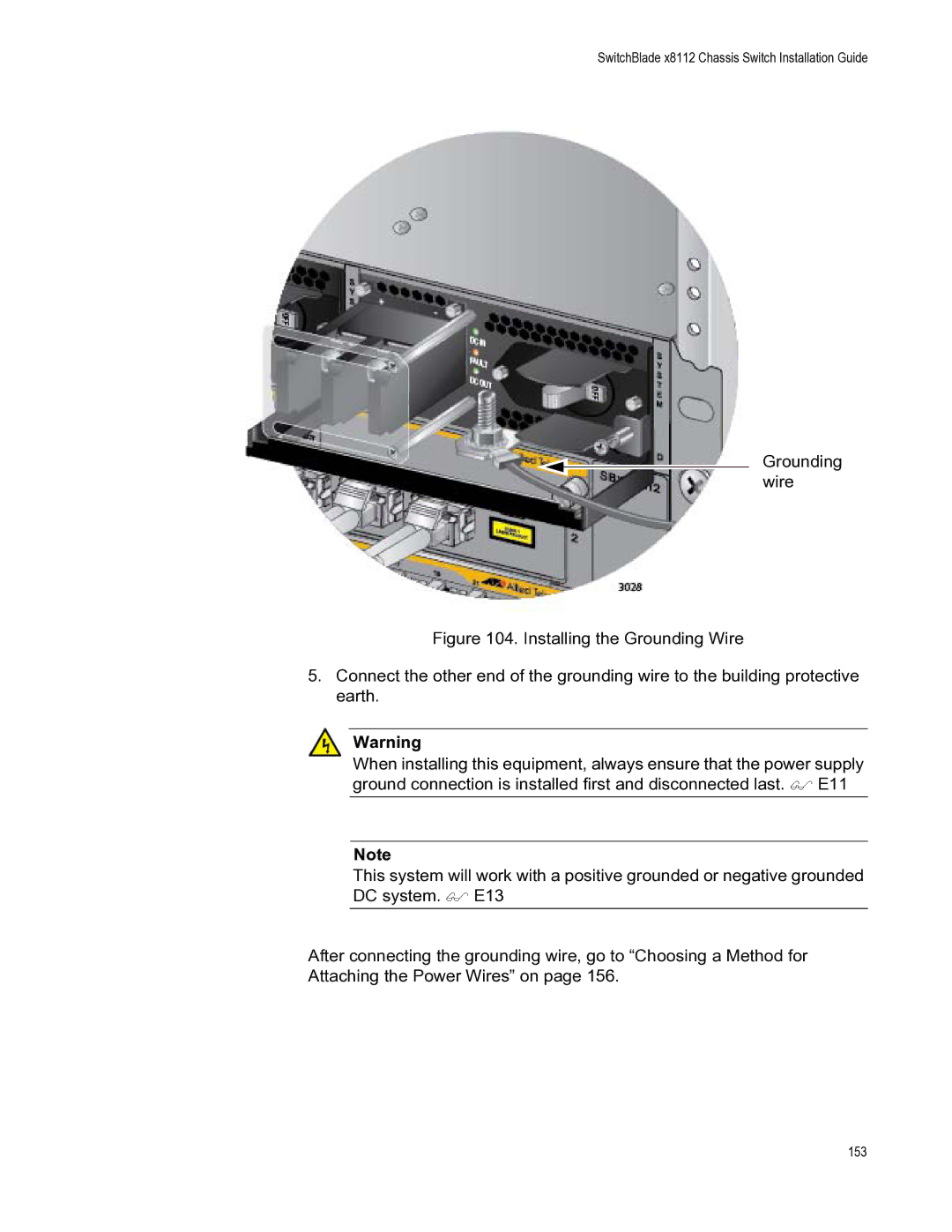 Allied Telesis X8112 manual Grounding wire 