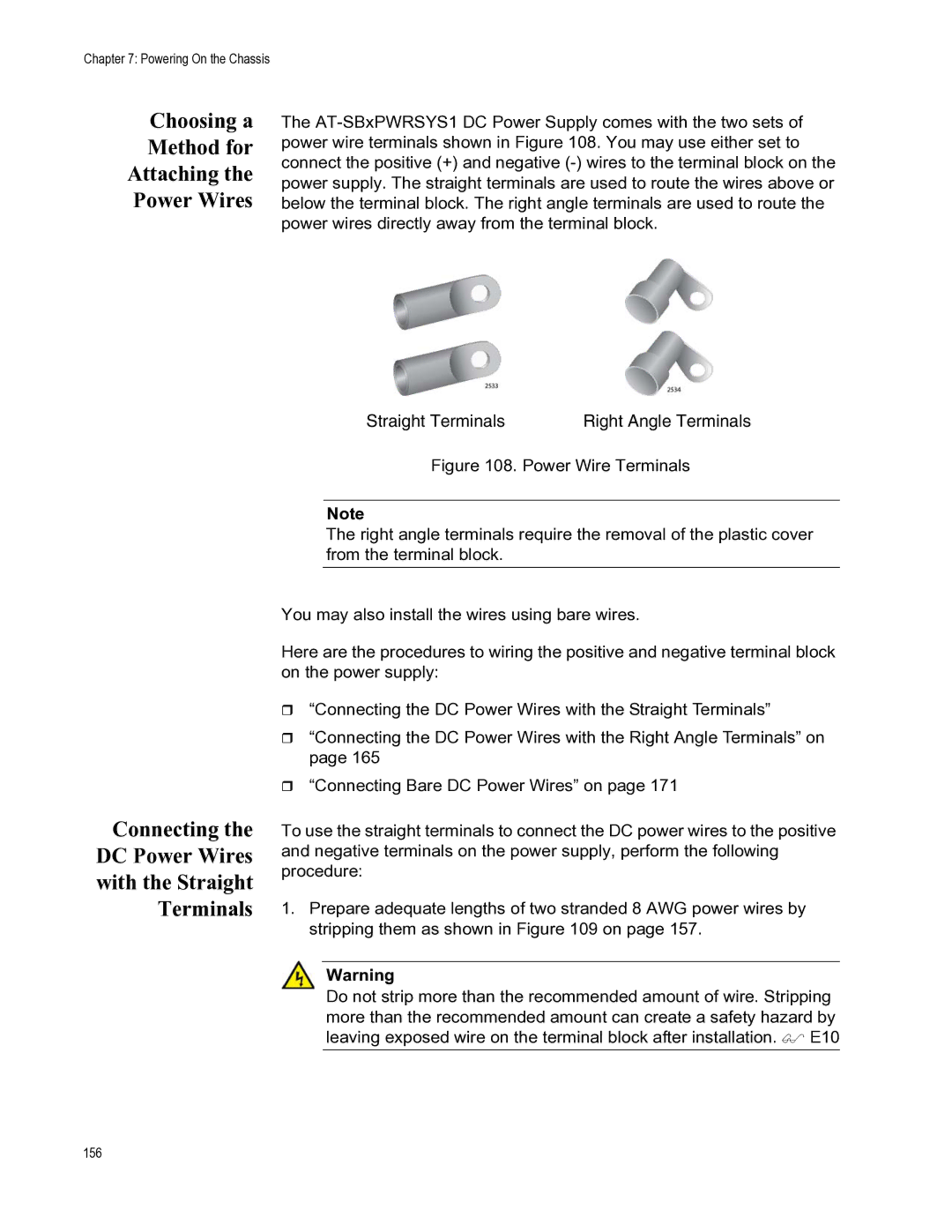 Allied Telesis X8112 manual Connecting the DC Power Wires with the Straight Terminals 