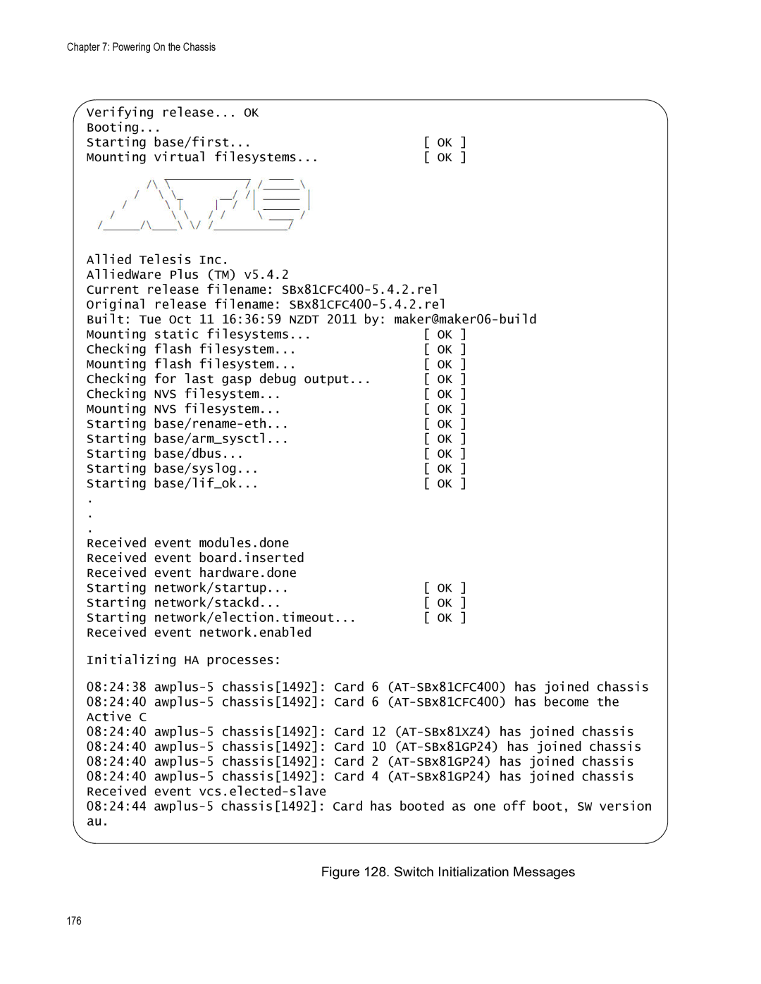 Allied Telesis X8112 manual Switch Initialization Messages 