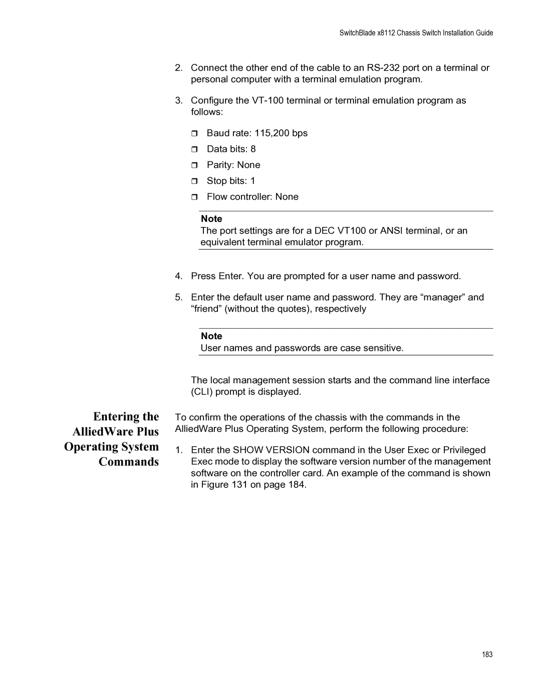 Allied Telesis X8112 manual Entering AlliedWare Plus Operating System Commands 