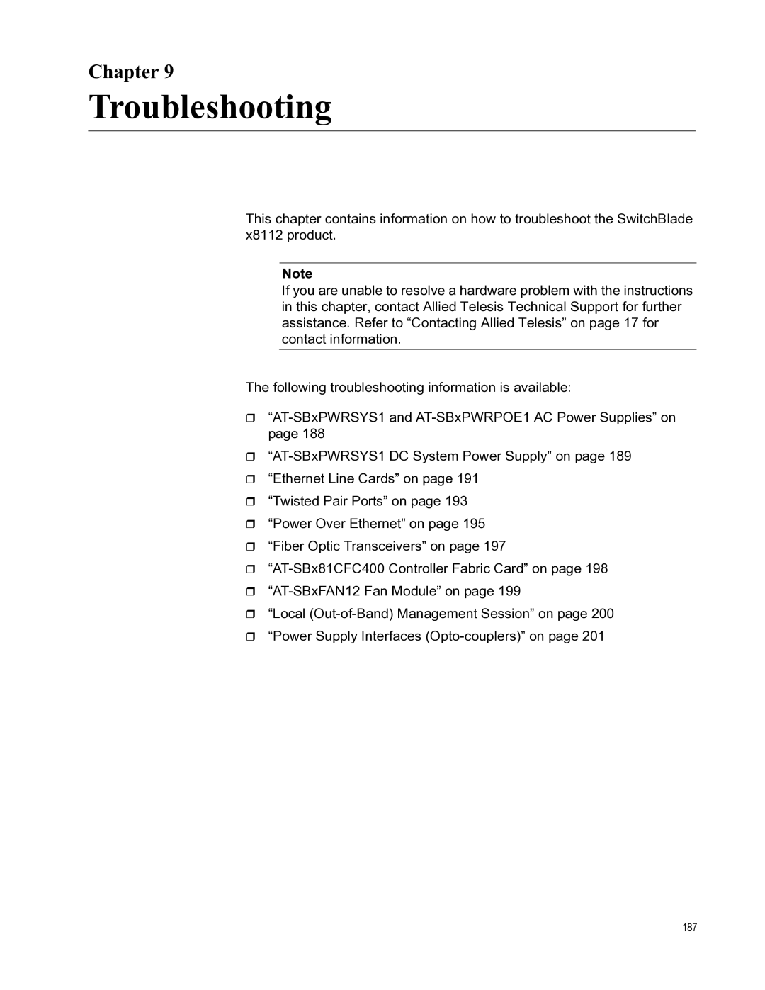 Allied Telesis X8112 manual Troubleshooting 