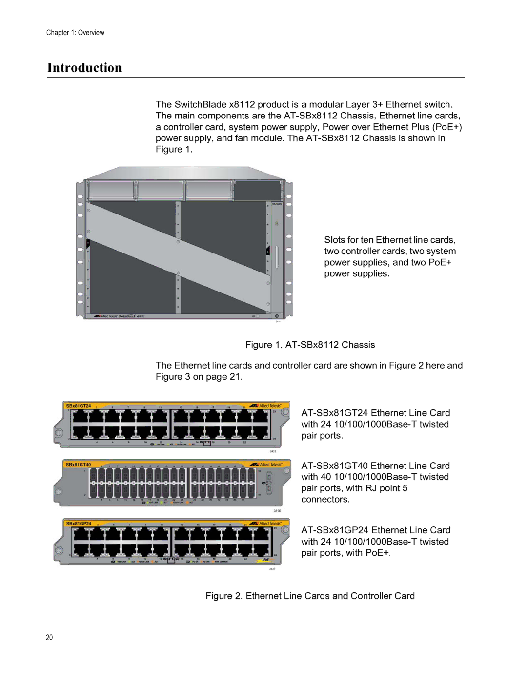 Allied Telesis X8112 manual Introduction, Ethernet Line Cards and Controller Card 