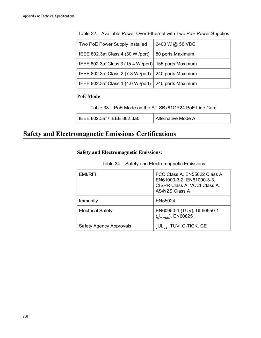 Allied Telesis X8112 manual Safety and Electromagnetic Emissions Certifications 