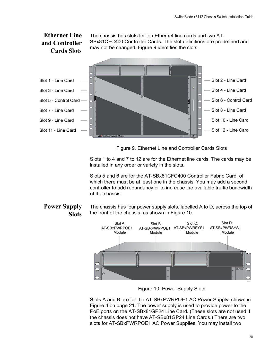 Allied Telesis X8112 manual Ethernet Line Controller Cards Slots 