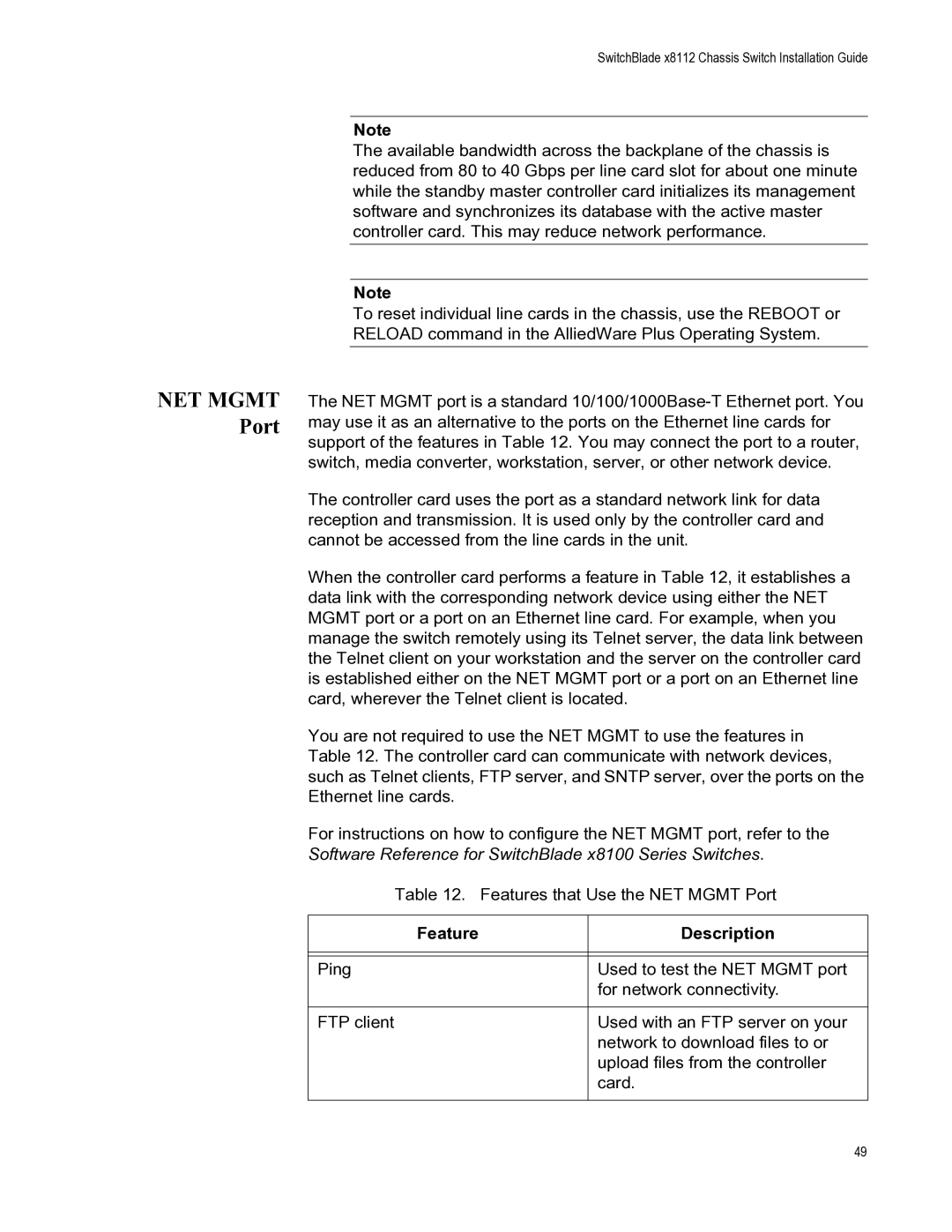 Allied Telesis X8112 manual NET Mgmt Port 