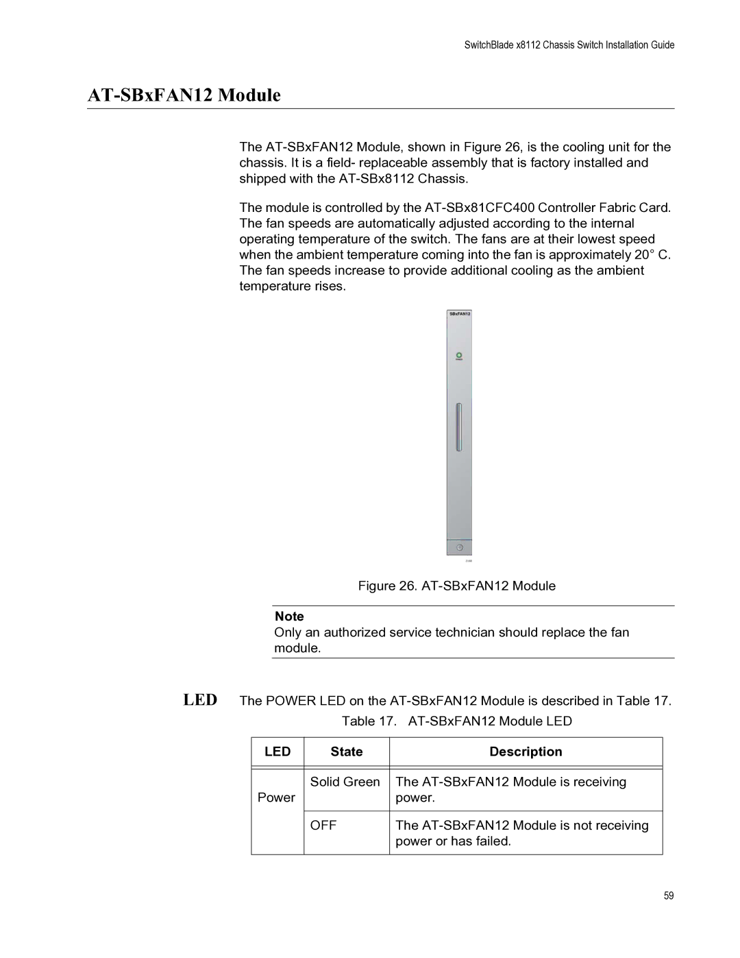 Allied Telesis X8112 manual AT-SBxFAN12 Module 