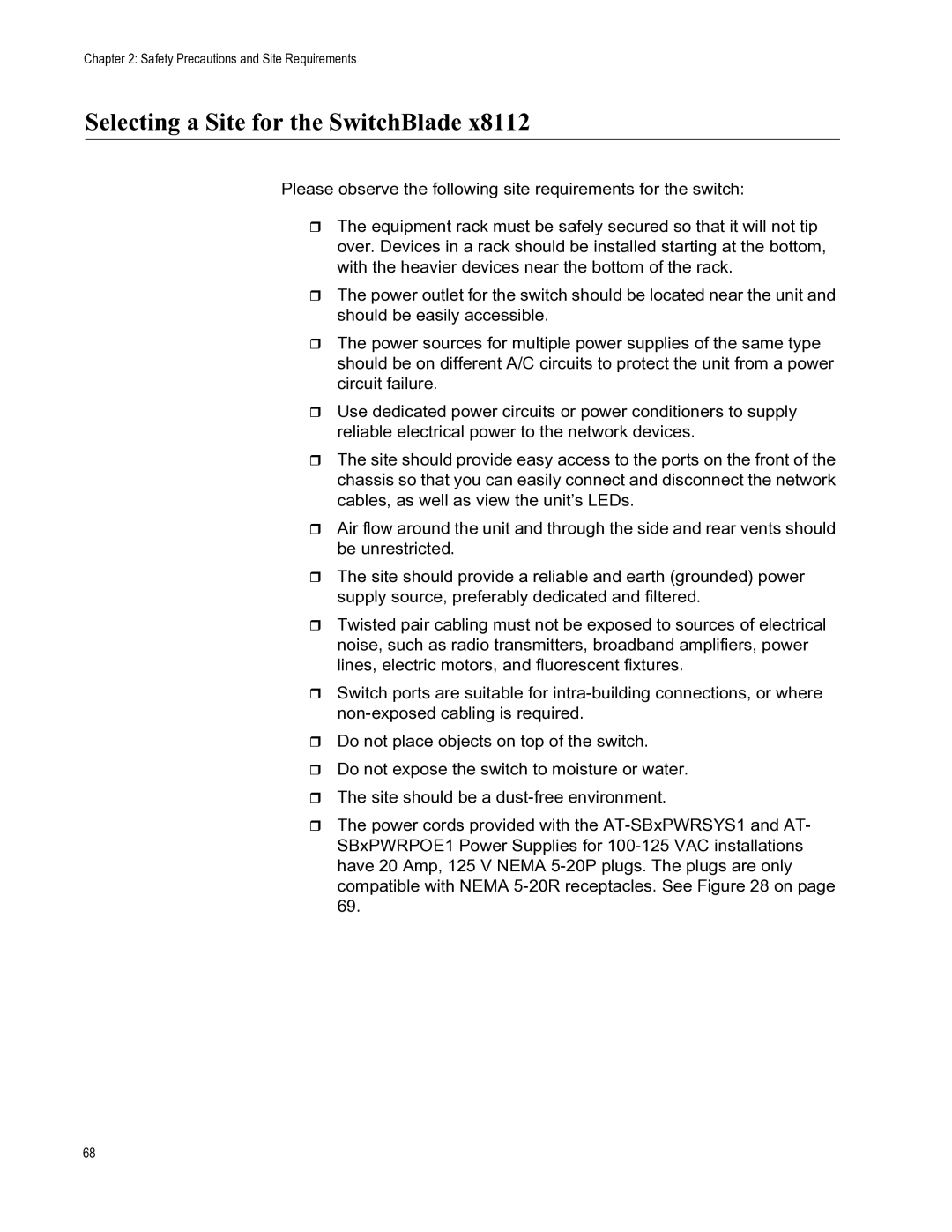 Allied Telesis X8112 manual Selecting a Site for the SwitchBlade 